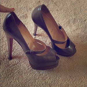 Taupe Christian louboutin peep toe high heels